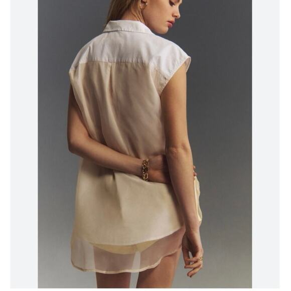 Anthropologie Maeve White Blush Sheet Bennet Button Down Sleeveless Top Sz M - Picture 3 of 9